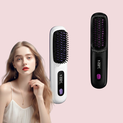 Cordless Hair Straightener Brush – Fast Heating with Negative Ions